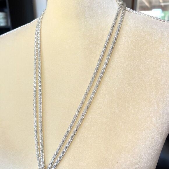 Shiny Silver Tone Long Double Strand Knotted Snake Chain‎ Necklace 39 in - Picture 3 of 12